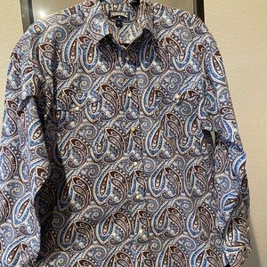 Paisley Patterned Dress Shirt in Blue and Brown